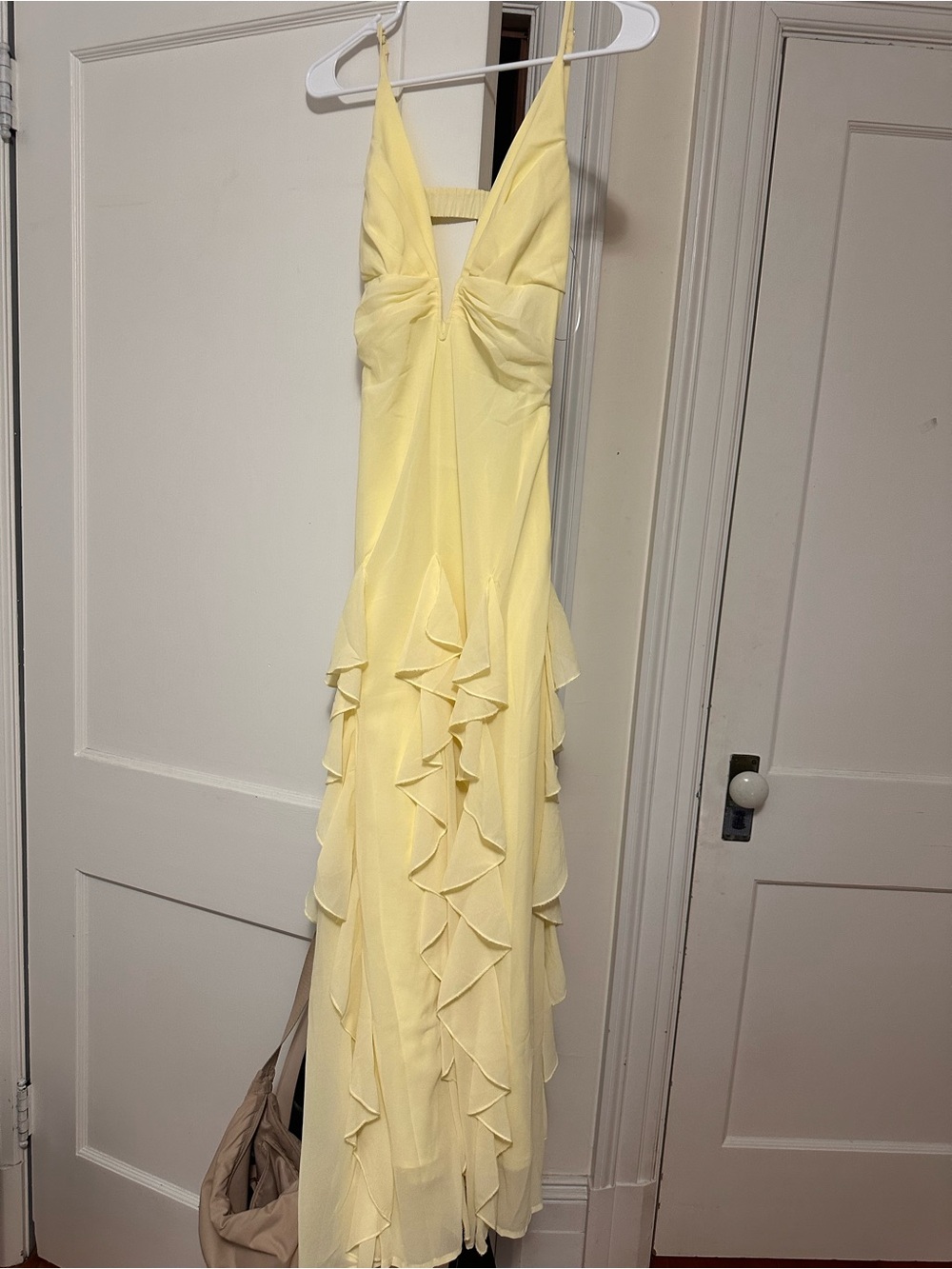 Hello Molly Pale Yellow Ruffle Maxi Dress